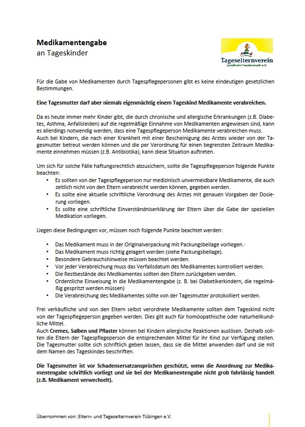 Infoblatt Medikamentengabe 