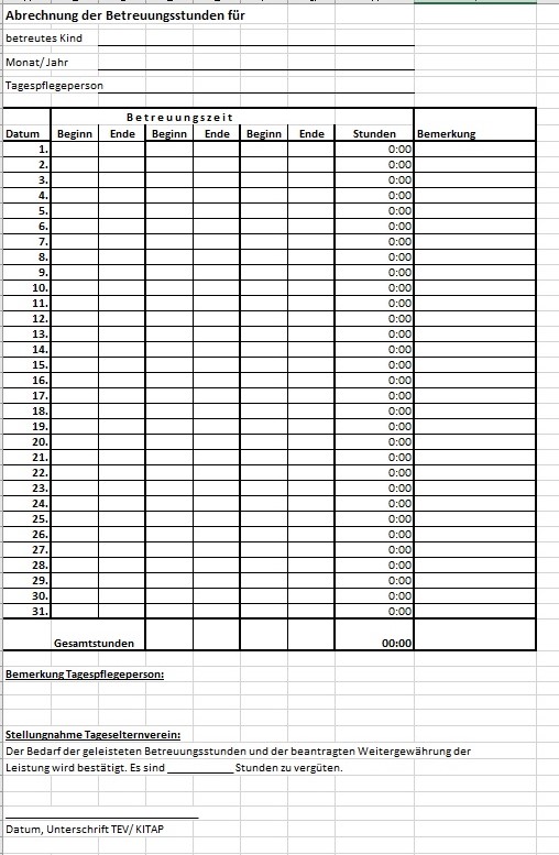 Stundenabrechnung Tageselternverein (online)