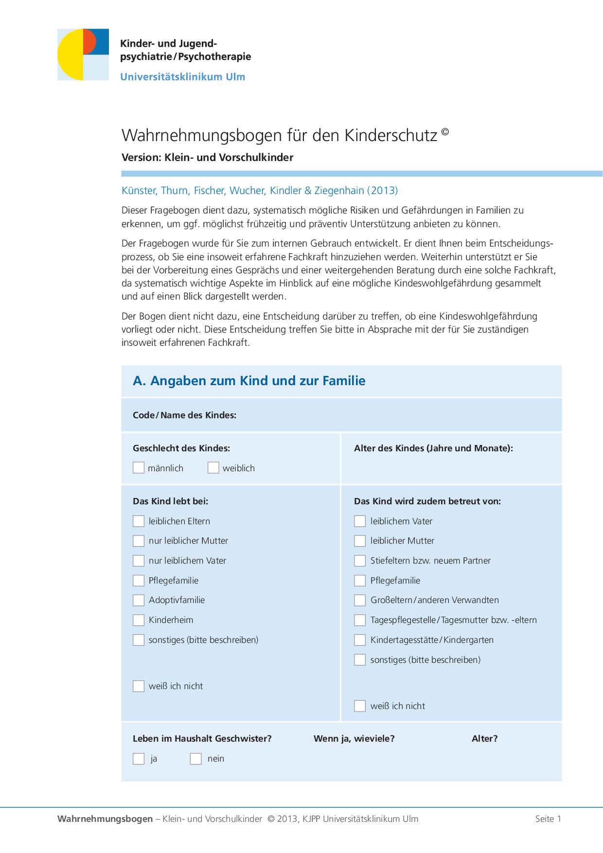 Wahrnehmungsbogen- Klein u Vorschulkinder