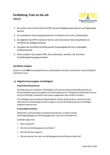 Ablauf Train on the job (Fortbildung)