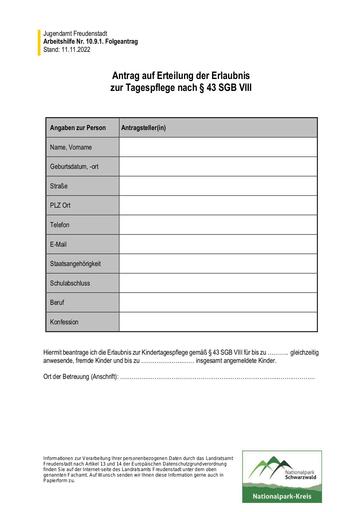Folgeantrag Pflegeerlaubnis