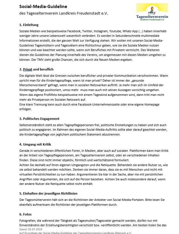 Social-Media-Guideline für Tageseltern